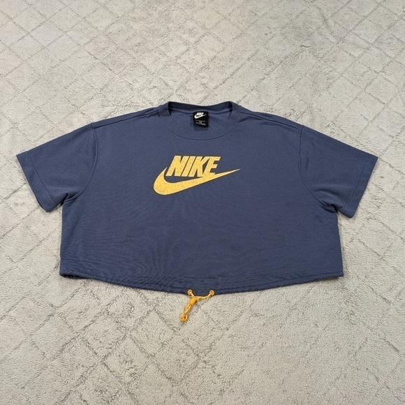 Nike Shirt Women's 2X Blue Sportswear Icon Clash Graphic Logo Crop Sweat Top - Picture 1 of 9